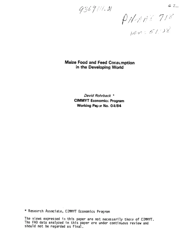 Maize food and feed consumption in the developing world