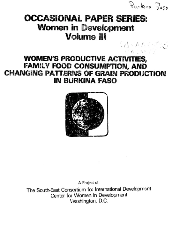 Women"s productive activities, family food consumption, and changing patterns of grain production in Burkina Faso