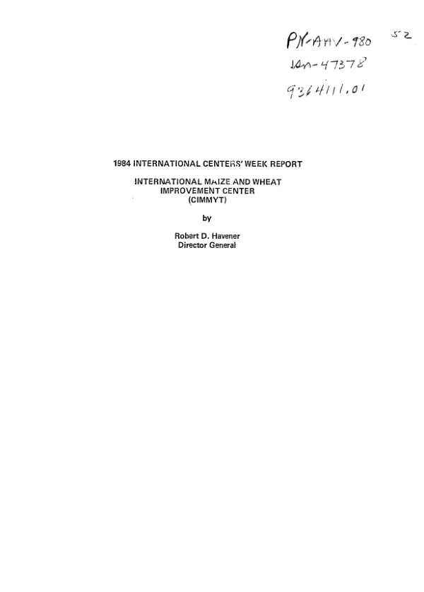 1984 international centers" week report : International Maize and Wheat Improvement Center (CIMMYT)