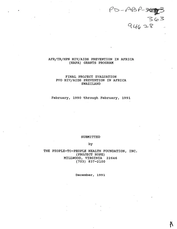 Final project evaluation : PVO HIV/AIDS prevention in Africa (HAPA) -- Swaziland