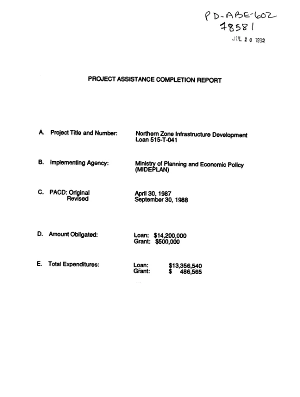 Project assistance completion report : northern zone infrastructure development, implementing agency -- Ministry of Planning and Economic Policy, Costa Rica