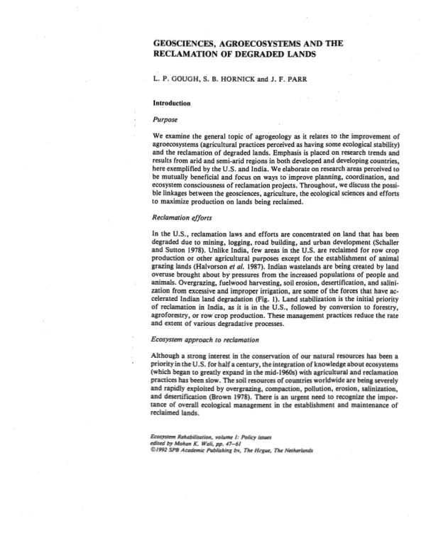 Geosciences, agroecosystems and the reclamation of degraded lands