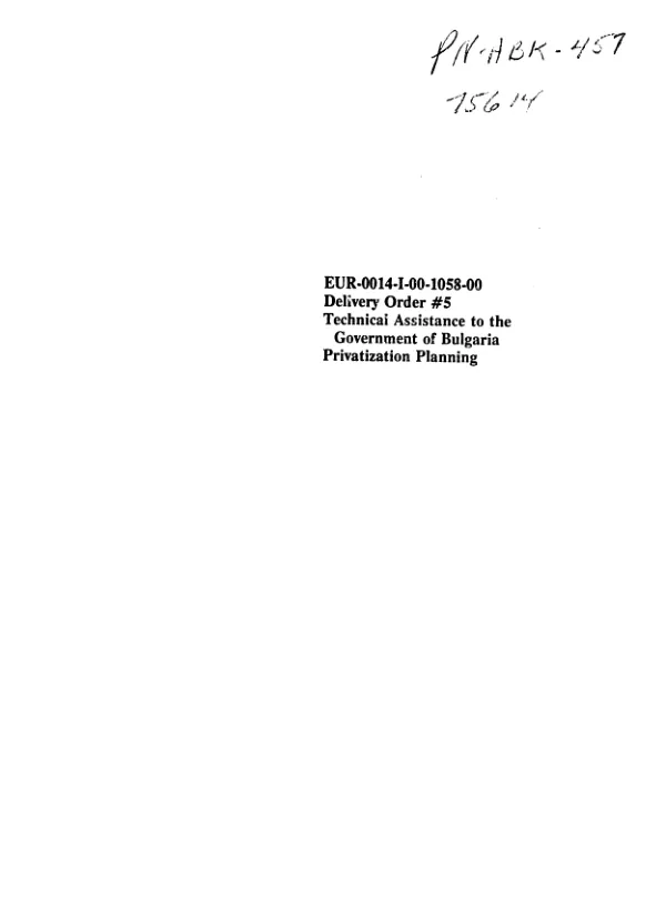 EUR-0014-I-1058-00, delivery order no. 5 : technical assistance to the Government of Bulgaria -- privatization planning