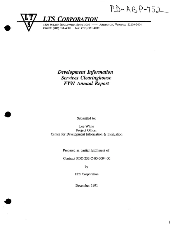 Development Information Services Clearinghouse FY91 annual report
