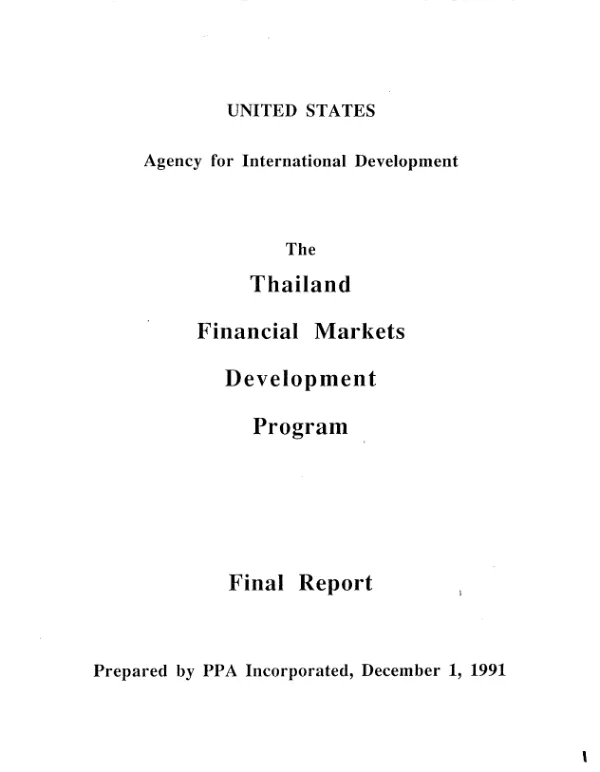 Thailand financial markets development program : final report