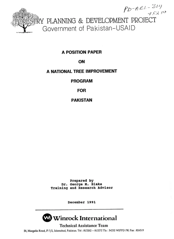 Position paper on a national tree improvement program for Pakistan