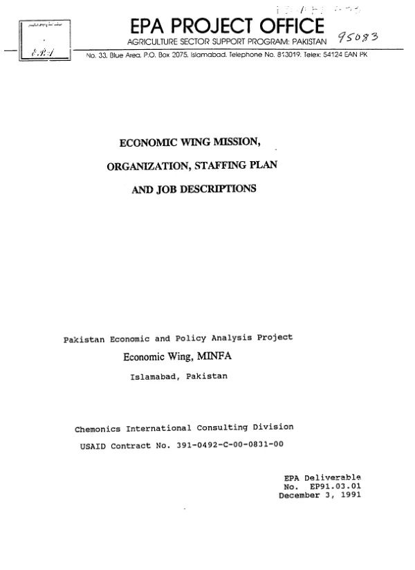 Economic Wing : mission, organization, staffing plan and job descriptions