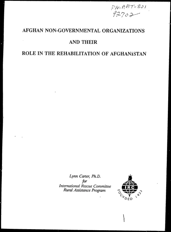 Afghan non-governmental organizations and their role in the rehabilitation of Afghanistan