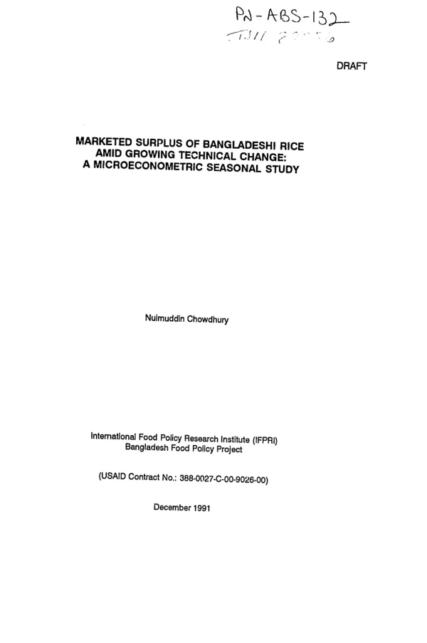 Marketed surplus of Bangladeshi rice amid growing technical change : a microeconometric seasonal study