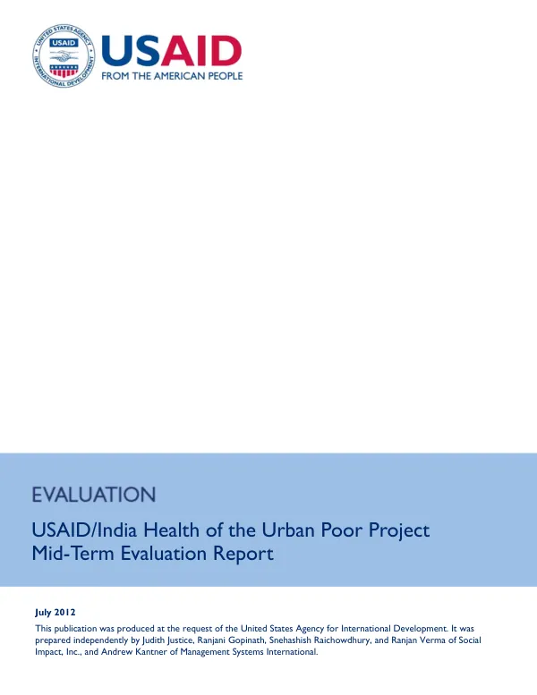 USAID/India Health of the Urban Poor ProjectMid-Term Evaluation Report