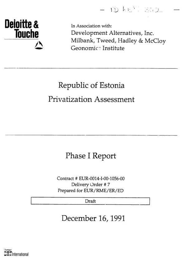 Republic of Estonia : privatization assessment