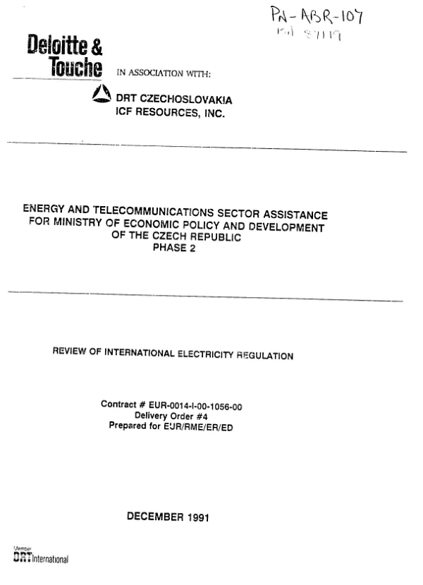 Energy and telecommunications sector assistance for [the] Ministry of Economic Policy and Development of the Czech Republic, phase 2 : review of international electricity regulation