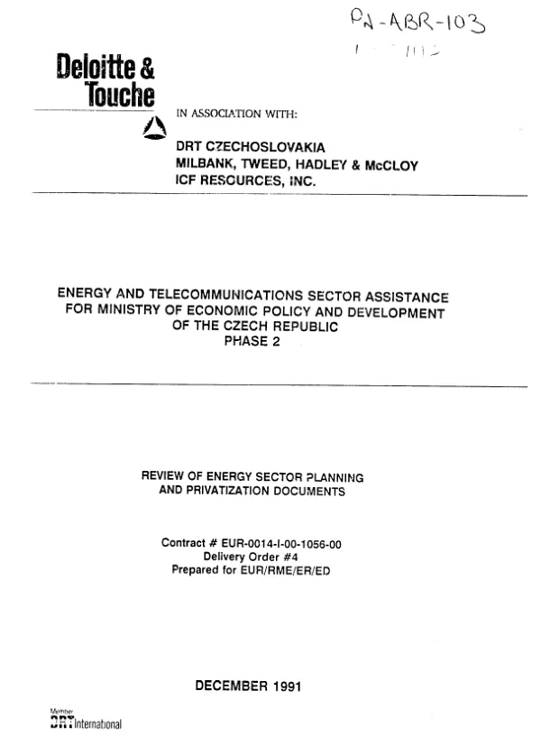Energy and telecommunications sector assistance for [the] Ministry of Economic Policy and Development of the Czech Republic, phase 2 : review of energy sector planning and privatization documents