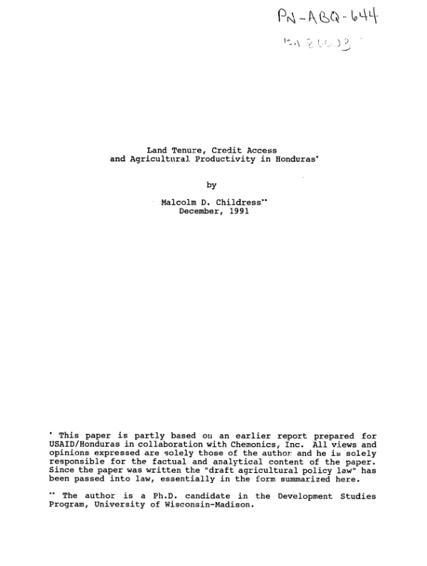 Land tenure, credit access and agricultural productivity in Honduras