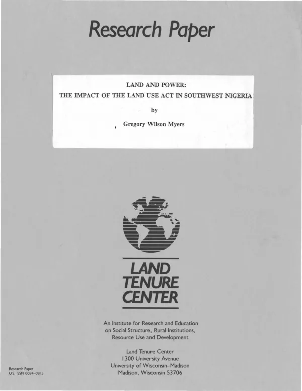 Land and power : the impact of the land use act in Southwest Nigeria