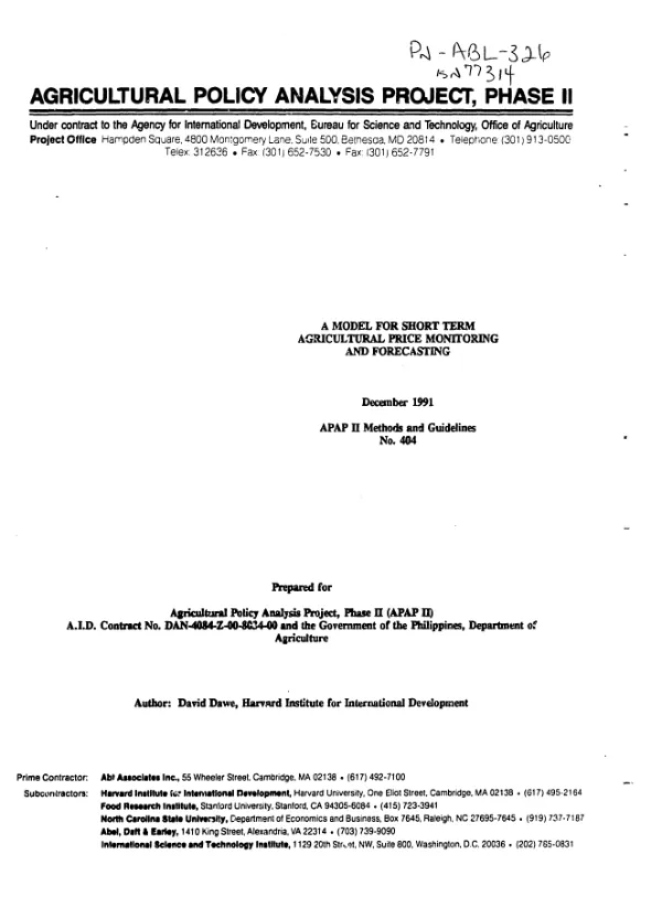 Model for short term agricultural price monitoring and forecasting