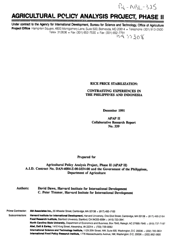 Rice price stabilization : contrasting experiences in the Philippines and Indonesia