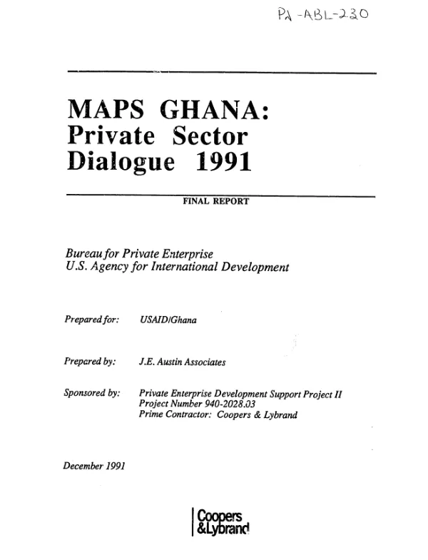 MAPS [manual for action in the private sector] Ghana : private sector dialogue, 1991 -- final report