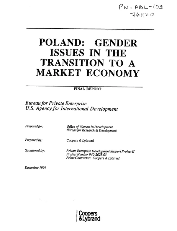 Poland : gender issues in the transition to a market economy