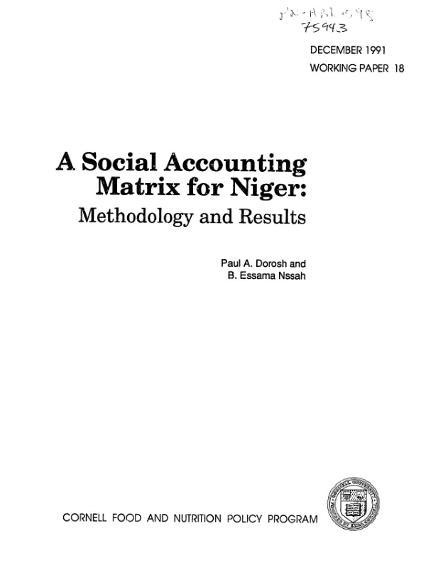 Social accounting matrix for Niger : methodology and results