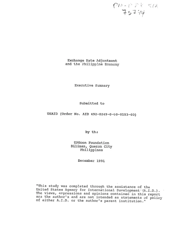 Exchange rate adjustment and the Philippine economy : executive summary