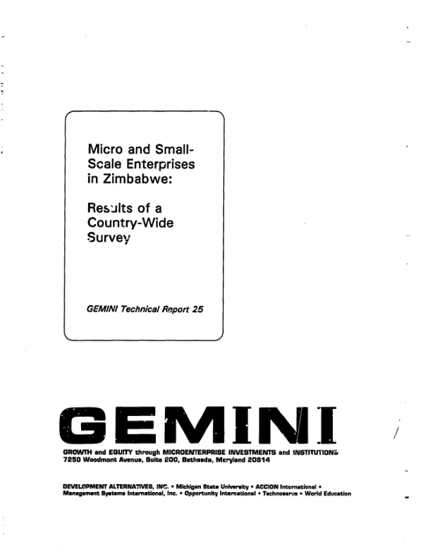 Micro and small-scale enterprises in Zimbabwe : results of a country-wide survey