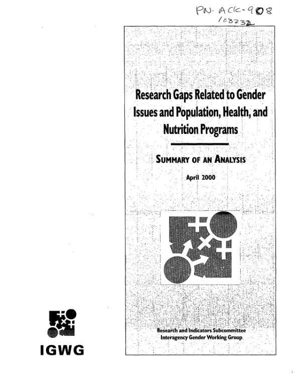 Research gaps related to gender issues and population, health, and nutrition programs : summary of an analysis