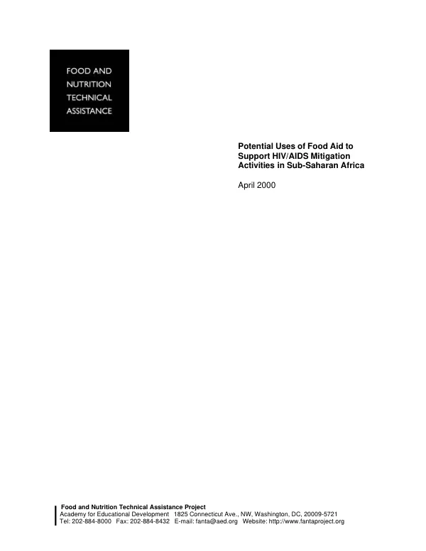 Potential uses of food aid to support HIV/AIDS mitigation activities in Sub-Saharan Africa