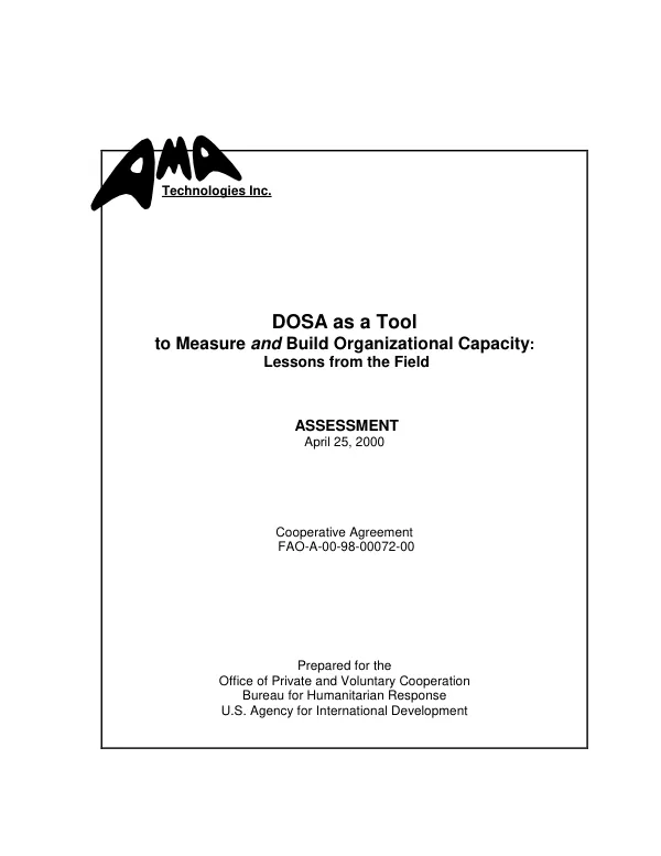 DOSA (discussion-oriented organizational self-assessment) as a tool to measure and build organizational capacity : lessons from the field -- assessment