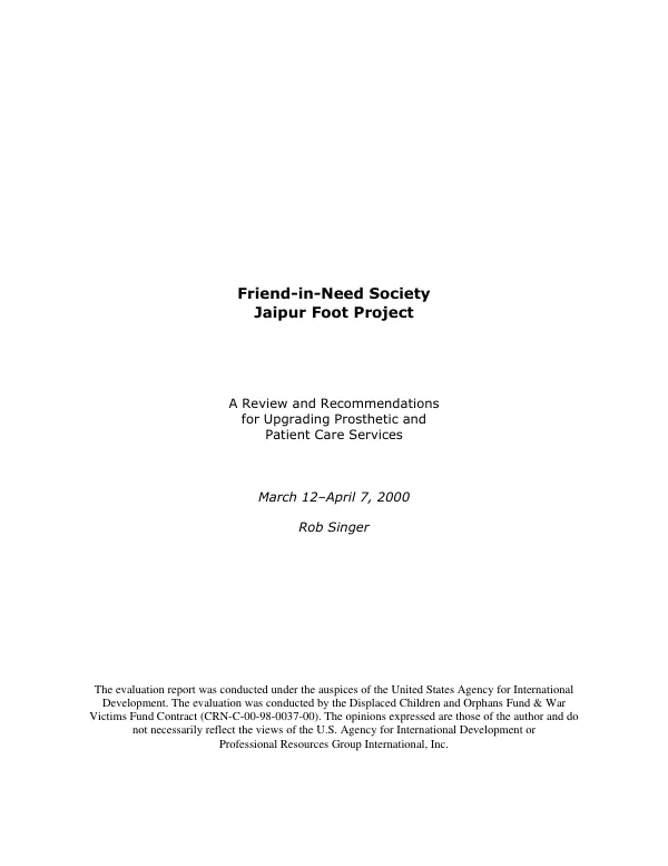 Friend-In-Need Society : Jaipur foot project