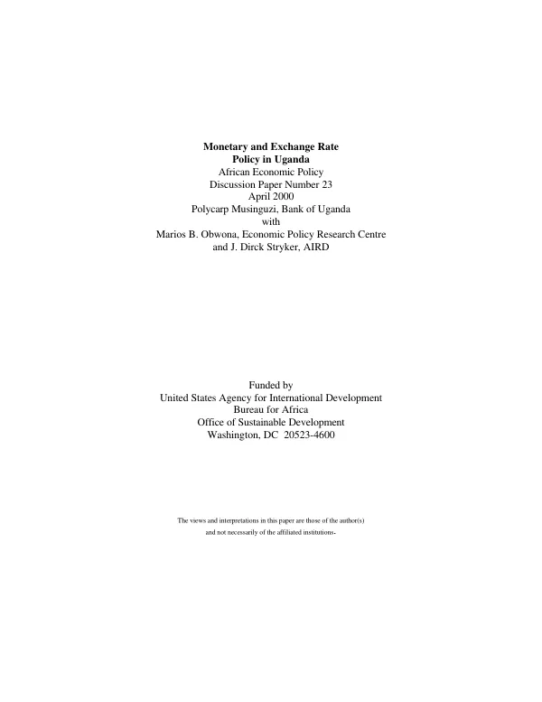 Monetary and exchange rate policy in Uganda