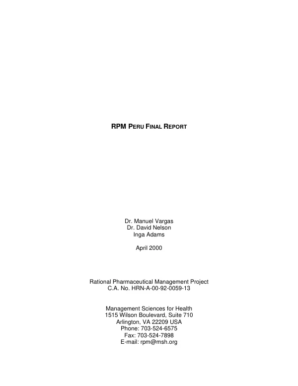 RPM [rational pharmaceutical management] Peru : final report