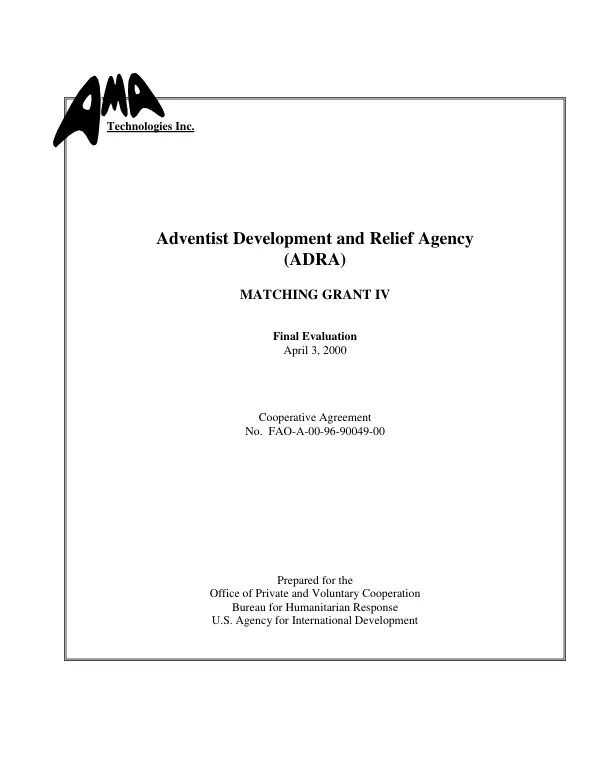 Adventist Development and Relief Agency (ADRA) : matching grant IV -- final evaluation