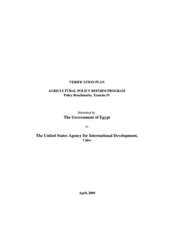 Verification plan : agricultural policy reform program, tranche IV