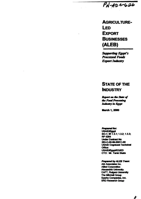 State of the industry : report on the state of the food processing industry in Egypt
