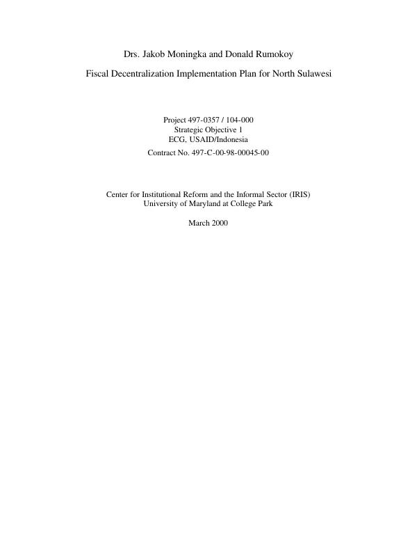Fiscal decentralization implementation plan for North Sulawesi