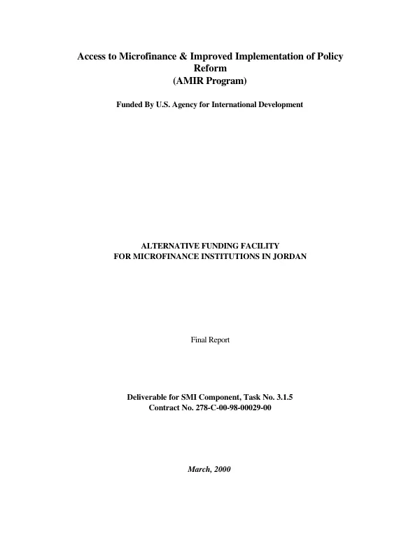 Alternative funding facility for microfinance institutions in Jordan