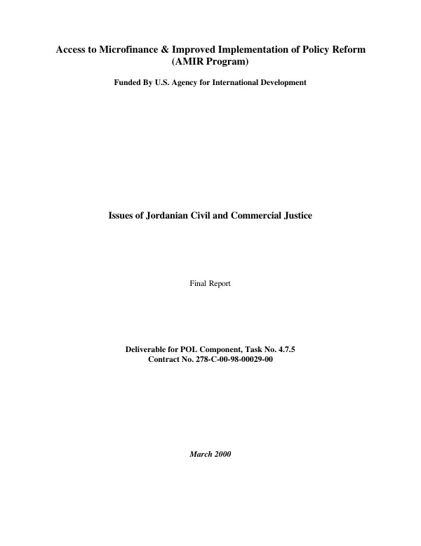 Issues of Jordanian civil and commercial justice : final report