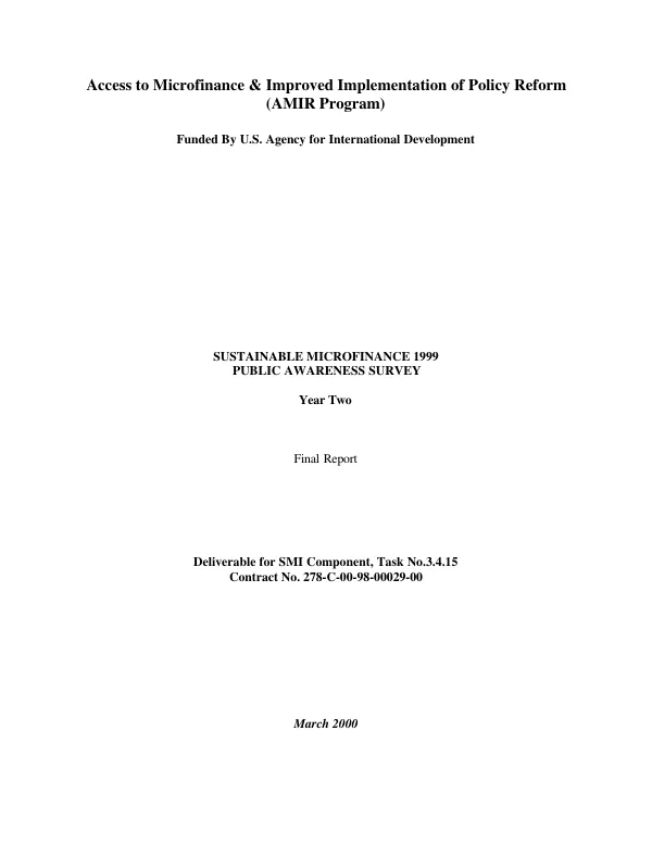 Sustainable microfinance 1999 : public awareness survey -- year two : final report