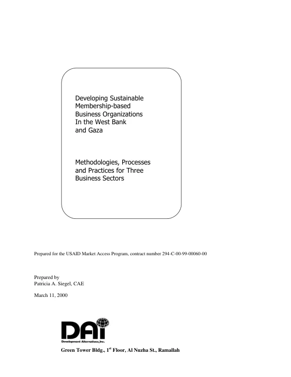 Developing sustainable membership-based business organizations in the West Bank and Gaza : methodologies, processes and practices for three business sectors