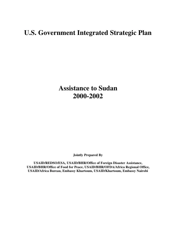 U.S. Government integrated strategic plan : assistance to Sudan 2000-2002