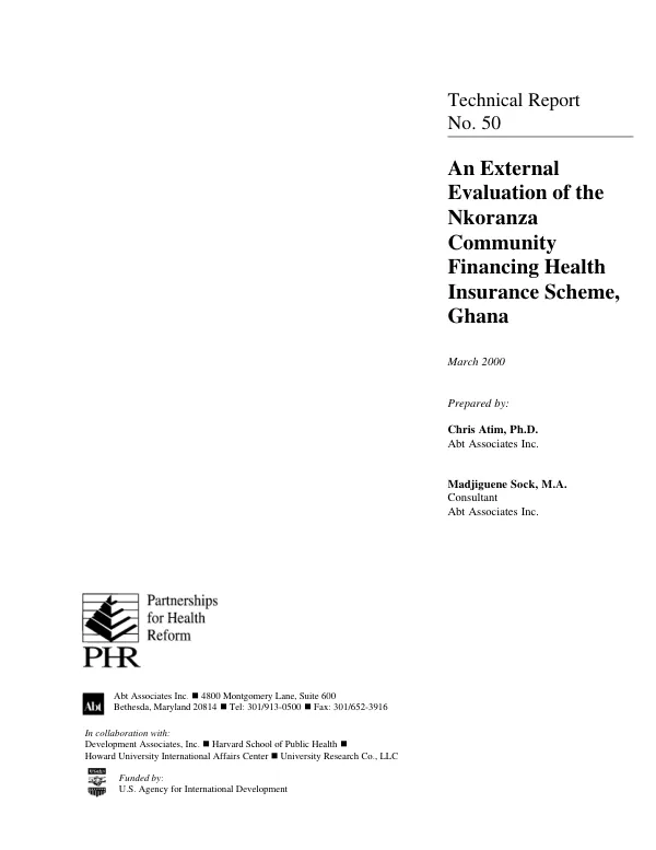 An external evaluation of the Nkoranza Community financing health insurance scheme, Ghana