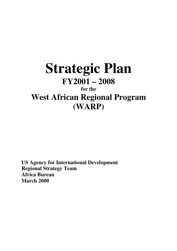 Strategic plan FY 2001-2008 for the West African Regional Program (WARP)