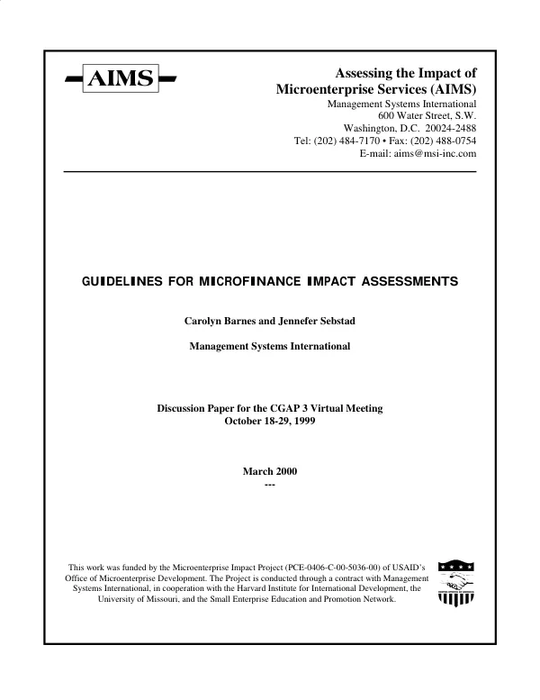 Guidelines for microfinance impact assessments