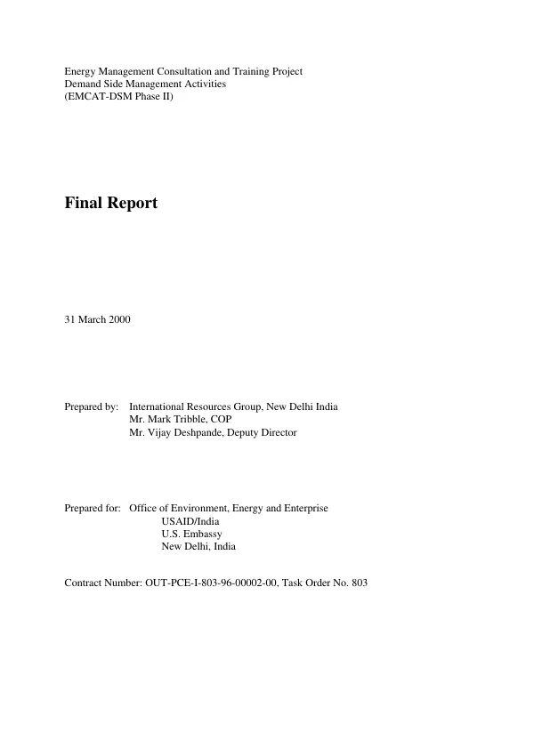 Energy management consultation and training project-demand side management activities (EMCAT-DSM phase II) : final report
