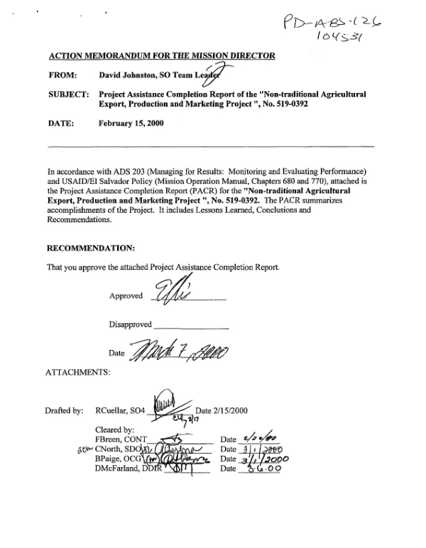 Project assistance completion report of the "non-traditional agricultural export, production and marketing project", no. 519-0392