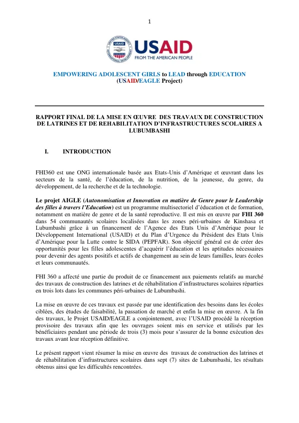 Eagle Rapport Final des travaux Lubumbashi