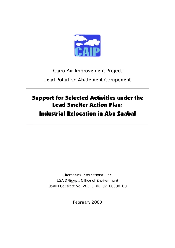 Support for selected activities under the lead smelter action plan : industrial relocation in Abu Zaabal