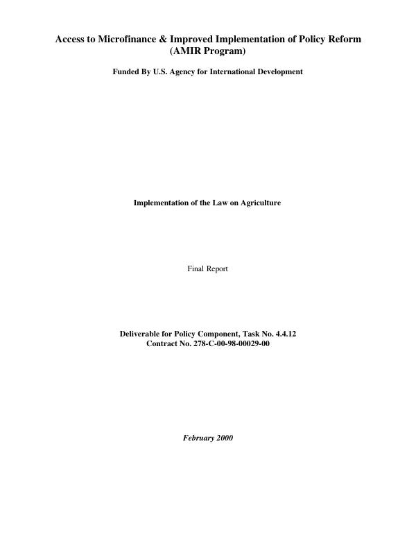 Implementation of the law on agriculture : final report
