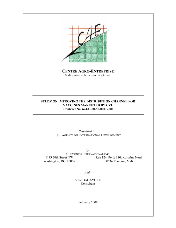 Study on improving the distribution channel for vaccines marketed by CVL [Central Veterinary Laboratory]